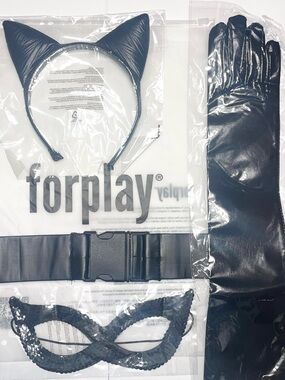 Forplay Black Cat Accessory Set — Headband, Mask, Belt, Gloves